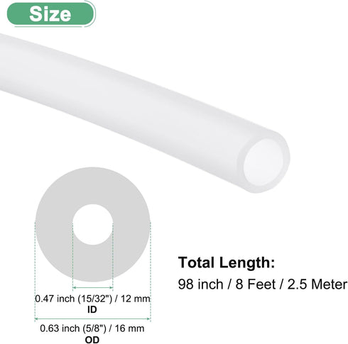 15/32"(12mm) 5/8"(16mm) 8ft(2.5M) M METERXITY Silicone Tubing, ID x OD Silicone Rubber Vacuum Tube, High Temp Water Air