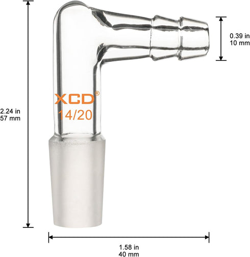 XCD Glass Vacuum/Gas Adapter, 90-Degree Bent Borosilicate Glass Inlet Adapter with 14/20 Inner Joint and Hose for Laboratory Equipment Lab Supplies