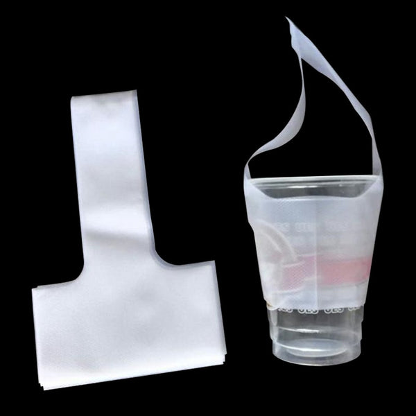 FERENLI 12.5x23cm 100 Pcs Clear Plastic Handle Drink Containers Bags T Type