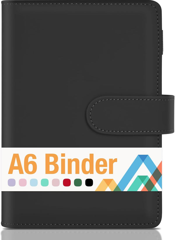 Sooez A6 Binders, Budget Binder, 6 Ring Binder with Magnetic Buckle Closure, A6 Leather for Women