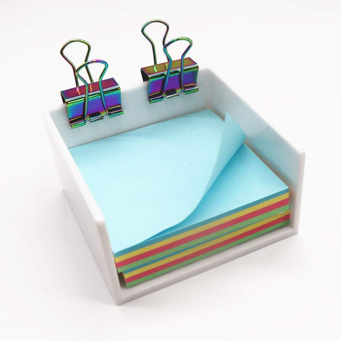 White Memo Holder, 3 x 3 PS Notepad Organizer, Sticky Notes Cube Holder for Home and Office