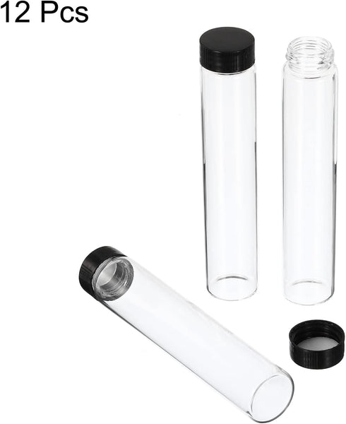 PATIKIL 60mL Reagent Media Bottle, 12 Pack Round Glass Storage Bottles Plastic Screw Cap for Lab Home, Clear by PATIKIL