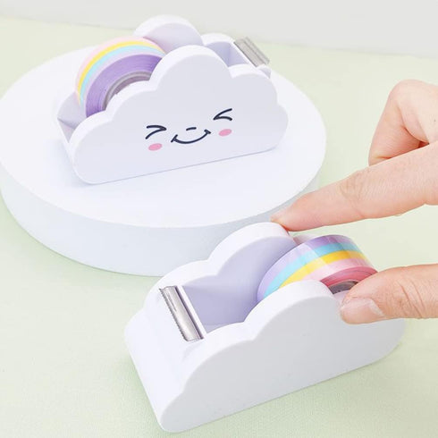 Cloud Tape Dispenser Washi Paper Cutter Cartoon Tape Dispenser with Rainbow Tape for Office Stationery Supplies by Toddmomy