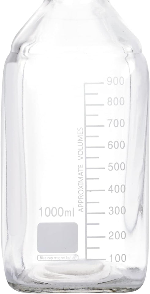 4 Pack 1000 mL Graduated Square Glass Bottle with GL45 Orange Polypropylene Screw Cap