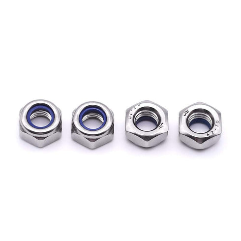 M6-1.0 (50 pcs) Nylon Insert Hex Lock Nuts, 304 Stainless Steel 18-8 Locknut, Bright Finish, DIN985