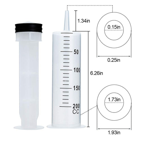 3pcs 200ml Syringes with Tip Adapters, Large Garden Syringe for Scientific Labs and Nutrient Measuring