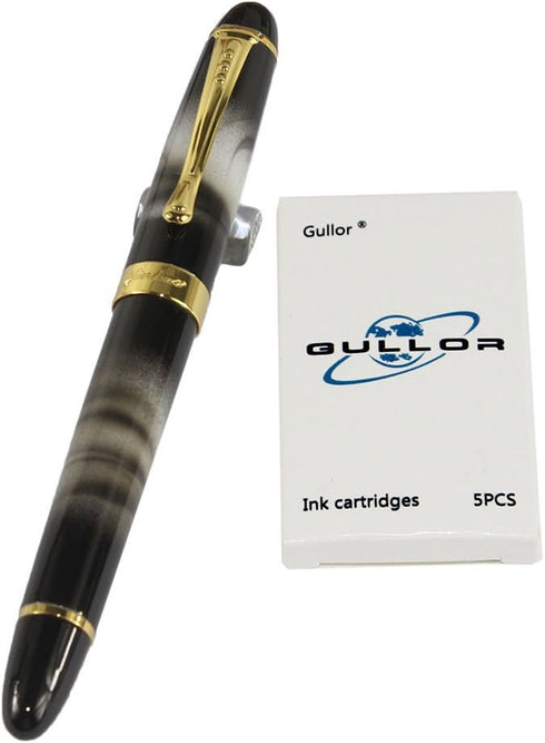 Gullor 450 Normal Nib Fountain Pen, White Mist Patterns with 5 Color Ink Cartridges
