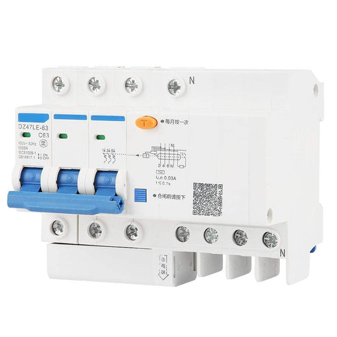 YWBL-WH DZ47LE-63 Current Circuit Breaker 230V 63A 30mA 3P+N C63 RCCB Leakage Overload Short Circuit Breaker