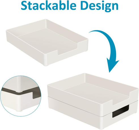 Letter Size Tray Desk Organizer - 2Pcs A4 Plastic Paper Tray, Stackable Letter Holder for Office Supplies, White