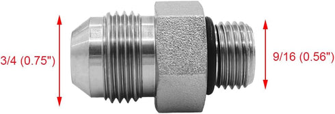 (2-PACK) 6400-08-06-O Hydraulic Hose Adapter Fitting 1/2" Male JIC 37° Flare (3/4"-16UNF) × 3/8" Male O-Ring Boss (9/16"-18UNF) SAE Straight Pipe Joints Tube Connector Carbon Steel