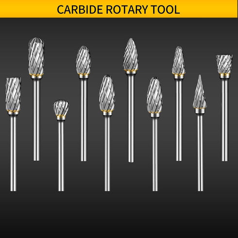Carbide Burr Set, 10Pcs Compatible with Dremel Rotary Tool, Die Grinder Bits with 1/8" Shank for Metal Grinding,