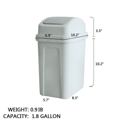 Teyyvn Small 7 Liter / 1.8 Gallon Plastic Trash Can with Swing Lid (Slightly Grey)
