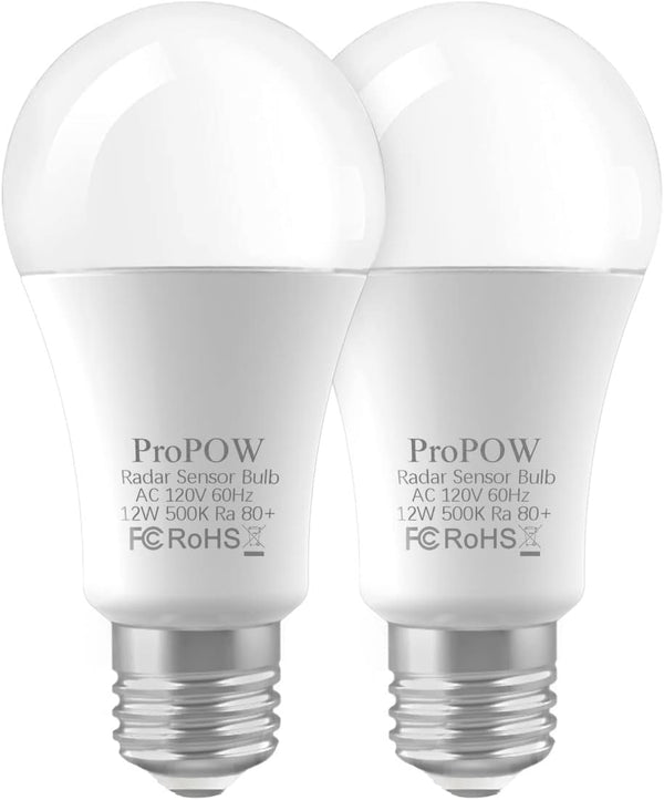 Radar Motion Sensor Light Bulbs, A19 12W (100 Watt Equivalent), Daylight E26, Auto On/Off Motion Detector for Outside,