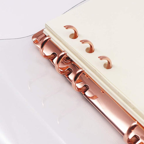 Personal A6 Transparent PVC Binder Cover, Clear Soft PVC Notebook Shell, 6 Rose Gold Ring Protector with Snap Button