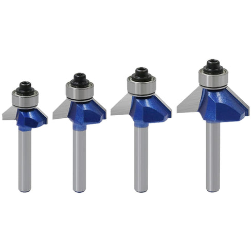 BENESOON 4PCS 45 Degree Chamfer Router Bit Set 1/4 inch Shank, 1/4", 3/8",