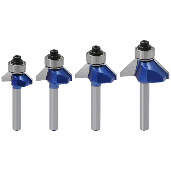 BENESOON 4PCS 45 Degree Chamfer Router Bit Set 1/4 inch Shank, 1/4", 3/8",