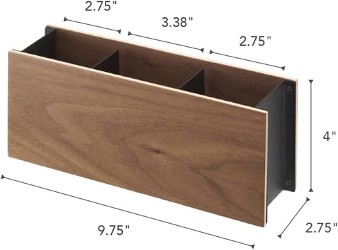 Yamazaki Home Caddy Desk Organizer, TV Remote Control and Pen Holder, Small Steel + Wood, Walnut