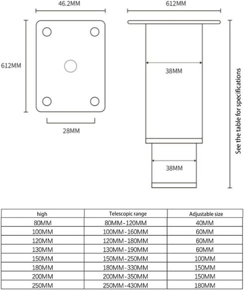 ZongSy 4.72 inch 1000kg 4-Piece Heavy-Duty Hairpin Furniture Leg, Adjustable Height, Suitable for TV Stand, Table Leg