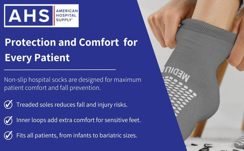 6 AMERICAN HOSPITAL SUPPLY Non-Slip Hospital Socks, Anti-Skid, Anti-Slip Gripper Socks for Medical or Home Use, Pairs