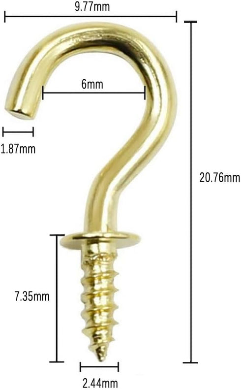 nanaxagly 100 1/2 inch Pieces Cup Screw Hooks, Brass Plated Self-Tapping Screw-in Hooks, for Hanging Crafts Keys Caps