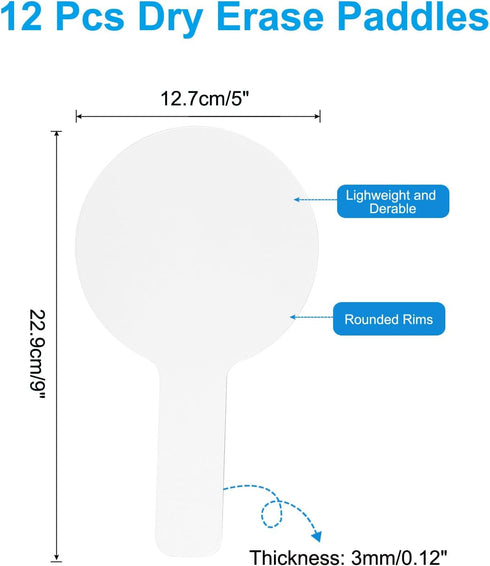PATIKIL 9x5in Thickened Dry Erase Paddles, 12Pcs Handheld Double Side Circle Answer Paddle Dry Erase Boards for Voting Game Teaching Classroom Office Party by PATIKIL
