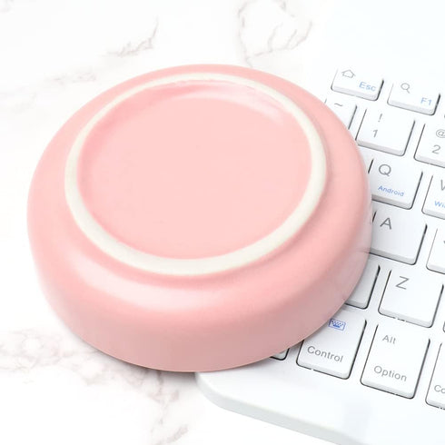 Cute Pink Ceramic Paper Clip Holder, Round Paper Clips Dispenser, Elegant Desk Organizer for Home Office Supplies