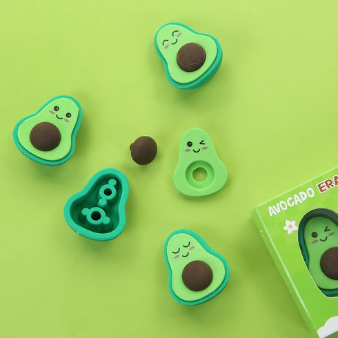 Avocado Erasers, 3D Mini Fruit Erasers, 4Pcs Cute Pencil Erasers for Kids and School Supplies