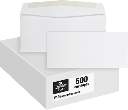 Quality Park #10 Envelopes, Letter Size White Mailing Envelopes, 500/Box, 4-1/8x9-1/2 Inch, Gummed Closure