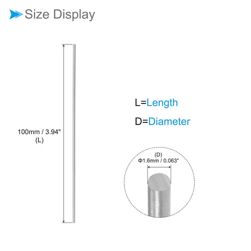 Round Steel Rod, 1.6mm Diameter 100mm Length, High Speed Steel Bar Stock Craft DIY Tool - (Applications: for Drill Lathes Boring Machine), 10-Pieces