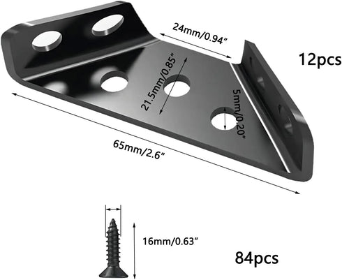 12pcs Corner Brackets with Screws, Wood Furniture Connectors Stabilizers, Stainless Steel Floating Shelf Hardware