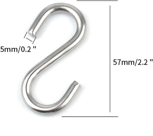 15 Pack Heavy Duty Stainless Steel S Shaped Hooks, 2.2 Inch Long, 1/5 Inch Thickness Metal Hooks