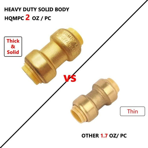 HQMPC Straight Coupling Push Fit PEX Fittings, 1/2" Push-to-Connect for Copper, CPVC, Lead-Free Brass