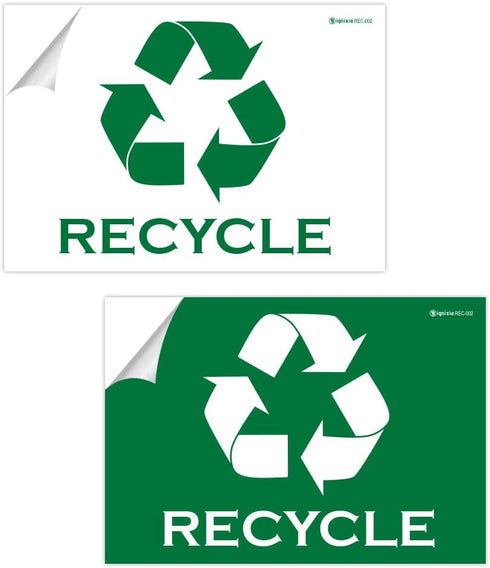 IGNIXIA Recycle Sign Decals Pack of 02 - Self Adhesive Recycling Stickers 10 x 7 Inches for Trash Can (Green & White)