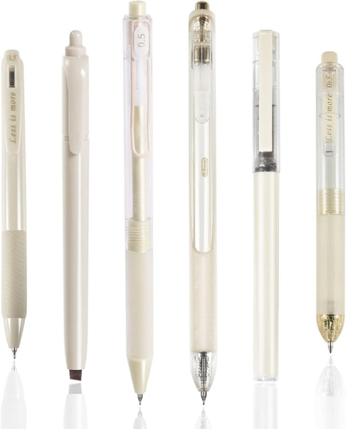 BAYTORY 5 Pcs Gel Pens and 1 Pc Highlighter, Quick Dry Ink Fine Point Black 0.5mm for Journaling Notetaking