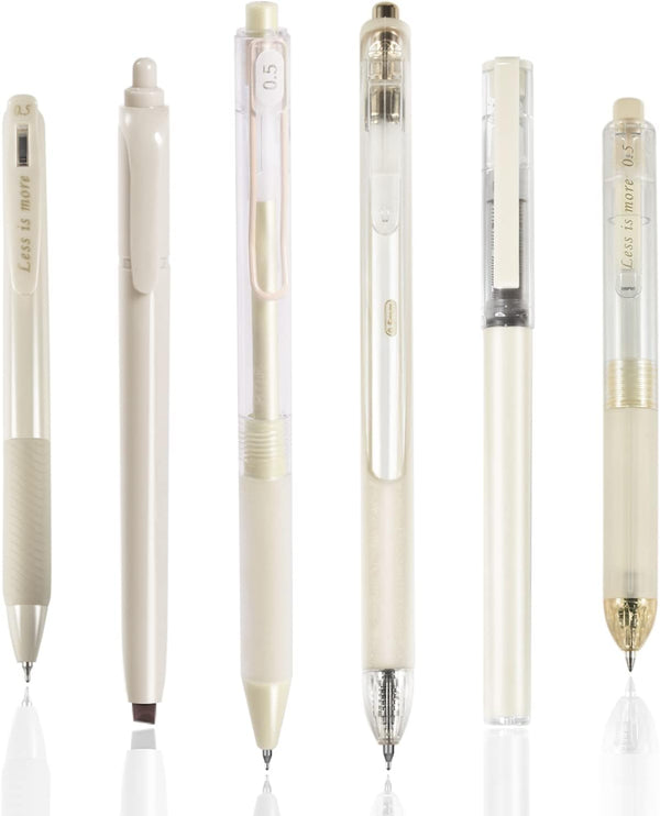 BAYTORY 5 Pcs Gel Pens and 1 Pc Highlighter, Quick Dry Ink Fine Point Black 0.5mm for Journaling Notetaking