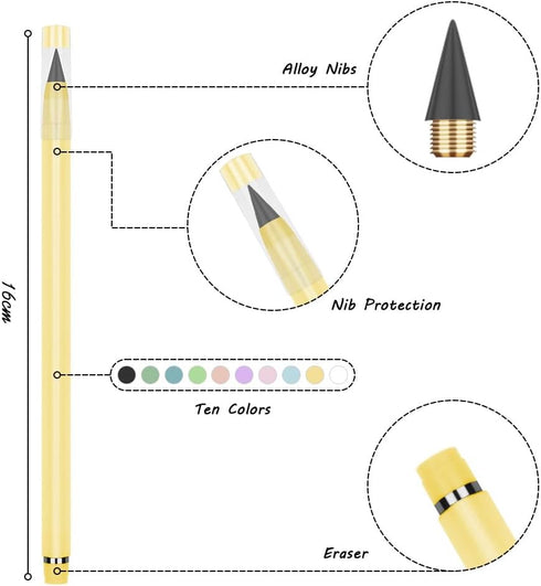 Infinity Pencil,10PCS Inkless Pencil Forever Pencil with 10 Replaceable Nibs and 20 Eraser,NO-Sharpening Pencils for Kids for Writing Drawing Students Home Office School Supplies by HOTUT