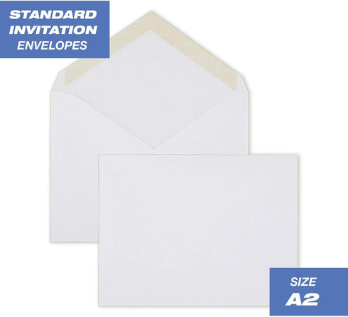 Mead A2 Invitation Envelopes, 4-3/8" x 5-3/4", Gummed Closure, White Woven Premium 24-lb Paper, 100 Count (CO198)