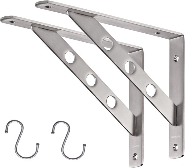 YUMORE Stainless Steel Shelf Bracket 10", Heavy Duty Solid Shelf Support Corner