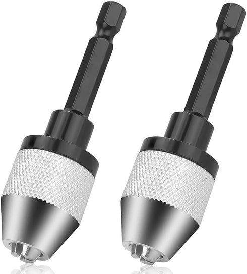 Fixinus 2 Pieces Keyless Drill Chucks - 1/4 Inch Hex Shank Drill Bit Adapter, Fast Change Converter for Impact Drill