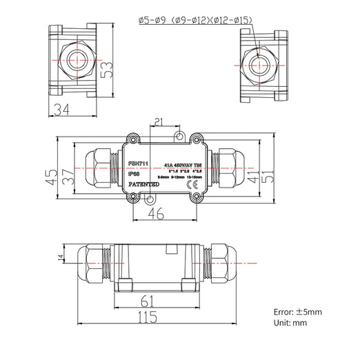 Junction Box Waterproof IP68 2 Way Plug Line M20 Coaxial Underground Electrical Junction Box