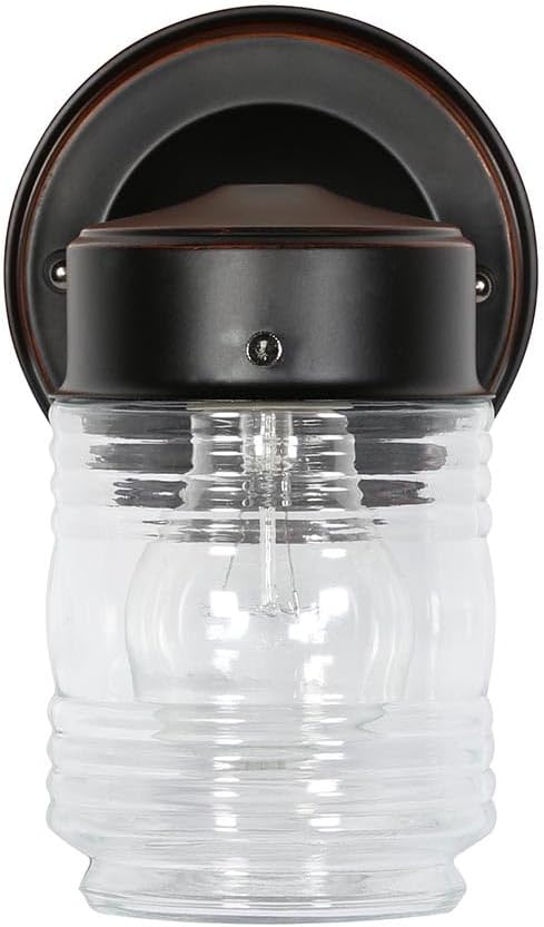 1 7.5 4.5 5.25 60W 505198 Design House Jelly Jar Light Wall Light, Oil Rubbed Bronze, Outdoor Downlight, Clear Glass