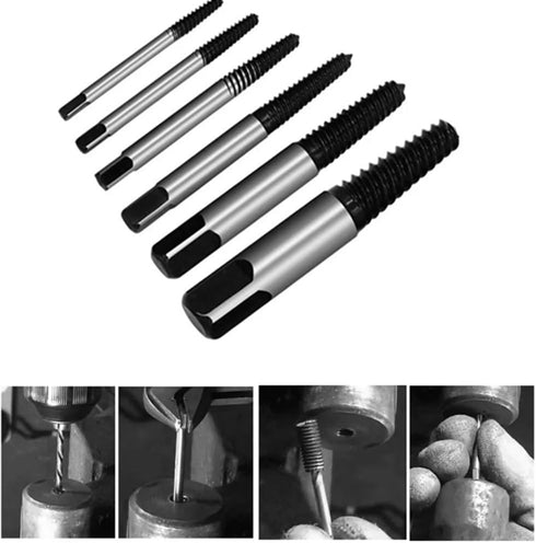 6PCs Damaged Screw Extractor Kits, Chrome-vanadium Steel Stripped Screw Extractor Broken Bolt Remover