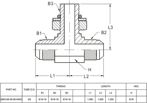 (2-PACK) 6803-06-06-06-NWO Hydraulic Adapter Fitting, 9/16"-18UNF Male JIC 37°