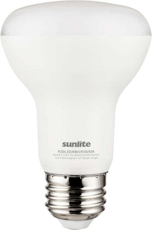 Sunlite 81393 LED 90 CRI R20 Recessed Light Bulb - 8 Watts (50W=), 525 Lumens, Dimmable, 5000K Daylight