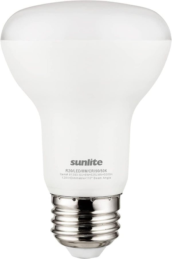 Sunlite 81393 LED 90 CRI R20 Recessed Light Bulb - 8 Watts (50W=), 525 Lumens, Dimmable, 5000K Daylight