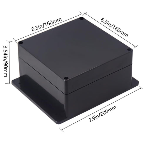 Junction Box IP65 Waterproof - ABS Plastic Electrical Project Case with Fixed Ear, Black 6.30x6.30x3.54 inch
