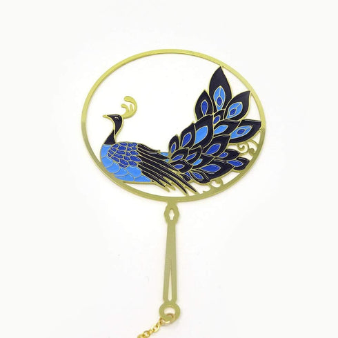 yueton Peacock Metal Bookmarks, 24K Gold Plated Brass Page Marker with Metal Pendant
