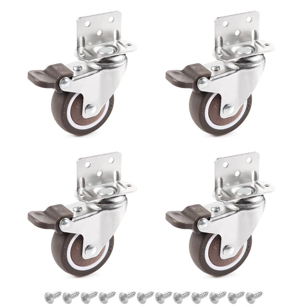 Skelang 1'' Swivel Plate TPE Caster, Low Profile L-Bracket Caster with Brake, Silent