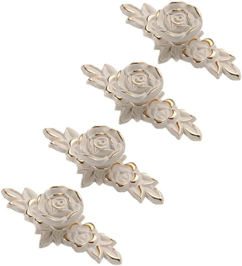 Hlsicnalm 4 Pcs Flower Drawer Pull Handles Rose Knob with Plate for Dresser Vanity Nightstand Cupboard