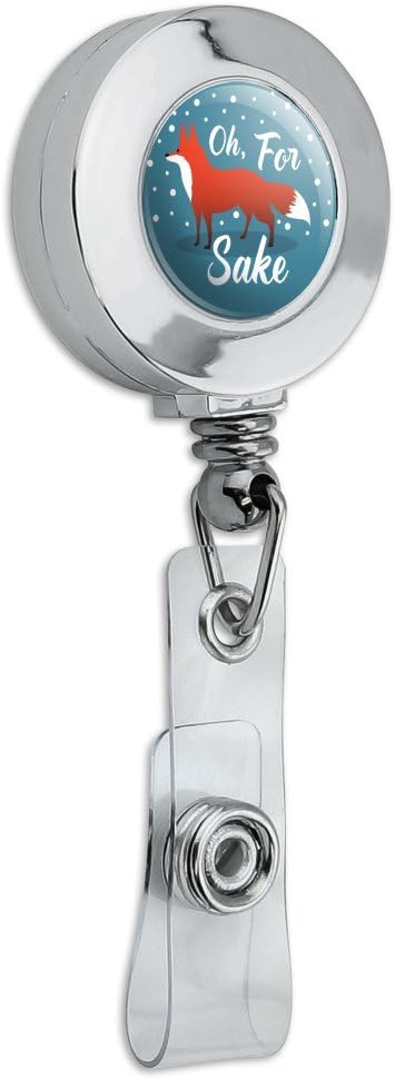 Oh for Fox Sake Funny Retractable Reel Chrome Badge ID Card Holder Clip on Teal